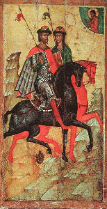Icon of Saints Boris and Gleb on Horseback 